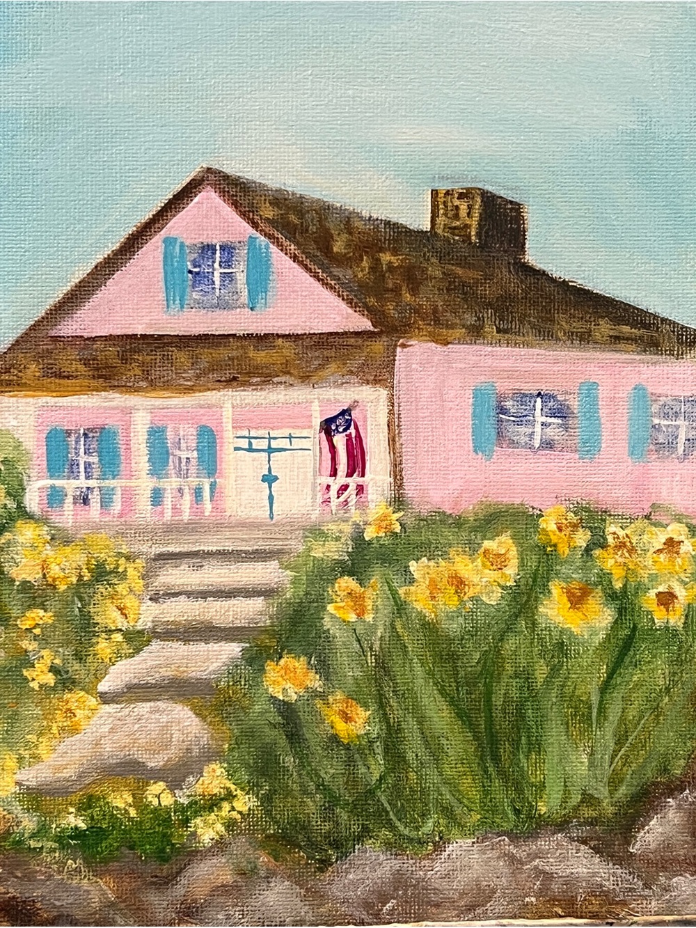 Original painted romantic pink cottage house wall
Art